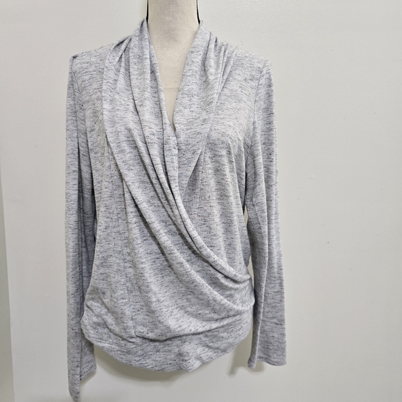 SOMA size Large Long Sleeve  Surplice Neck Faux Wrap Comfy Top Heathered Gray - Picture 2 of 13